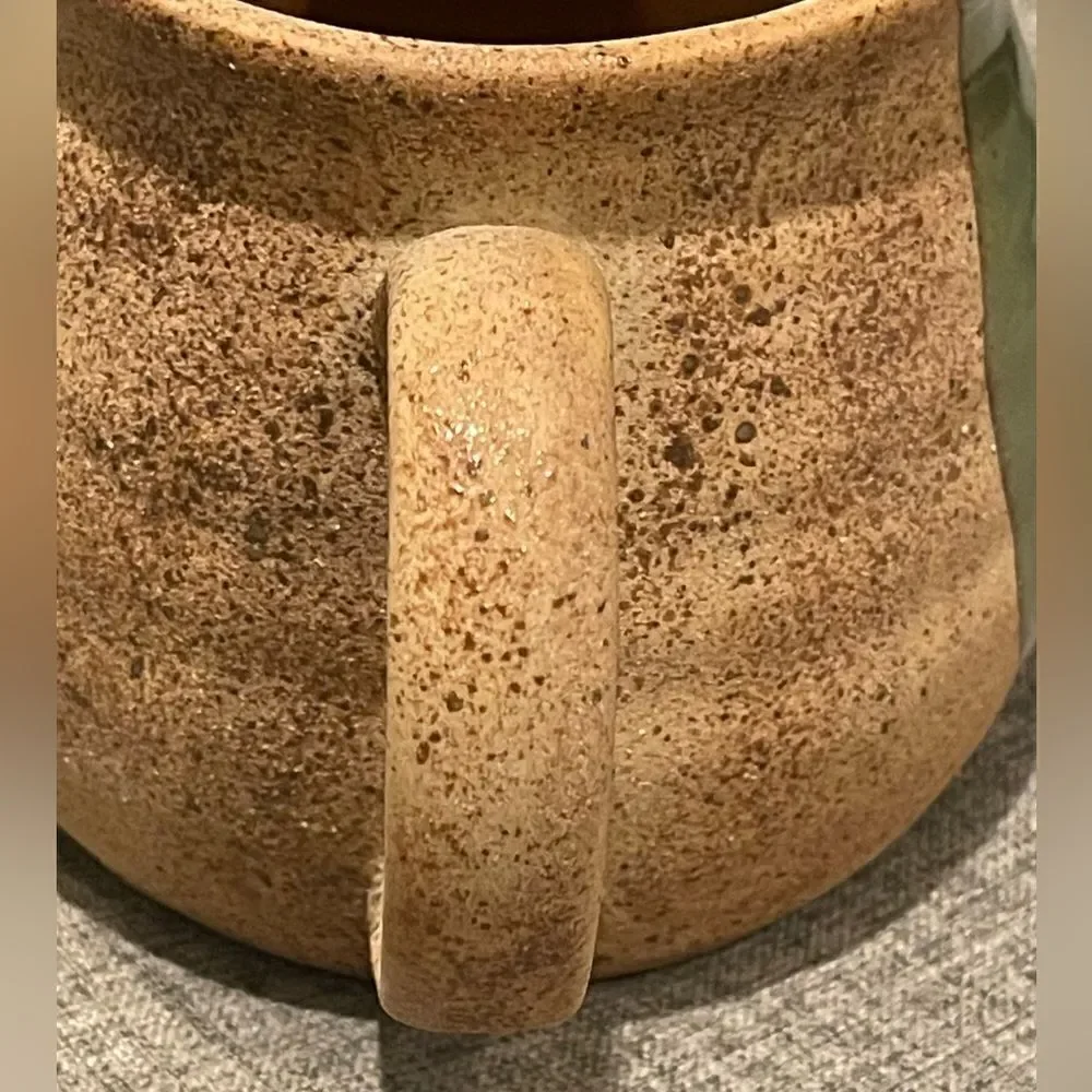 Vintage Handcrafted Pottery Stoneware Speckle Textured Green Glaze Teapot